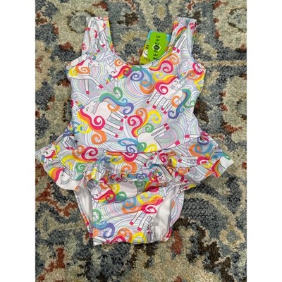 Flap Happy One Piece Swimsuit Girls 3M Multicolor Unicorn Rainbow Ruffle NWT