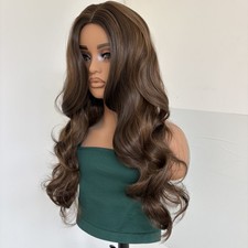 Natural Cosplay Party Wig Synthetic Hair Layered Mixed Brown Long Wavy