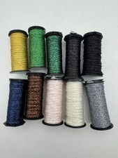 Kreinik Metallic thread Lot Of 10 Spools-(9) 1/8”Ribbon & (1)Heavy Braid #32-NOS