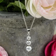 2 Ct Round Lab Created Diamond Three Stone Women's Pendant 14K White Gold Plated