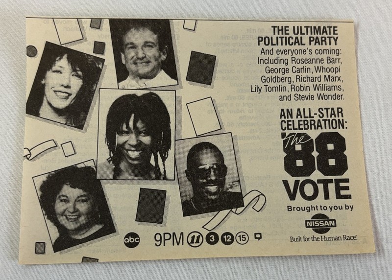 1988 ABC tv ad ~ THE '88 VOTE Roseanne Barr,Lily Tomlin,Whoopi Goldberg, more