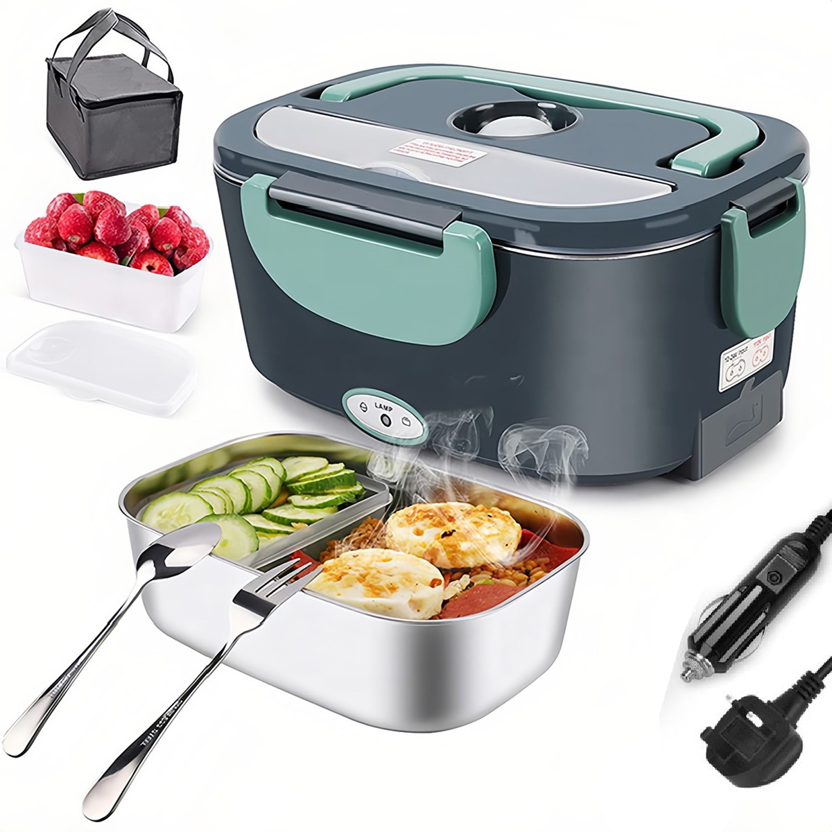 Portable Electric 1.5L Food Heater Car USB Heating Lunch Box Bento Stainless 60W