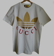 GUCCI Adidas Men's Cotton T-Shirt Sz L Regular 548334 XJE7A White Gold 750 