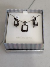 Marcasite and Mother of Pearl Pendant on Sterling Silver Chain Earrings Set