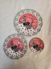 Ohio Art Lithograph Tea Set Pink Willow Swans Tin Toy - 3 PLATES REPLACEMENT