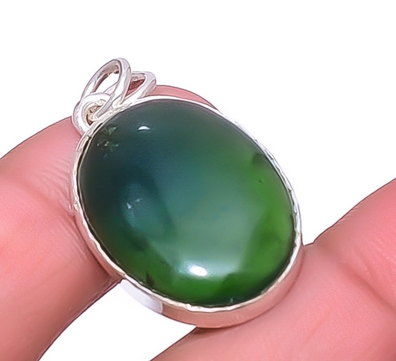 Nephrite Jade - Canada Gemstone Silver Plated Jewelry Pendant 1.37" A348