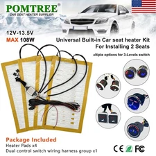 2Seats 12V Universal Alloy Wire Car Heated Seat Heater Kit with 3-Levels Switch