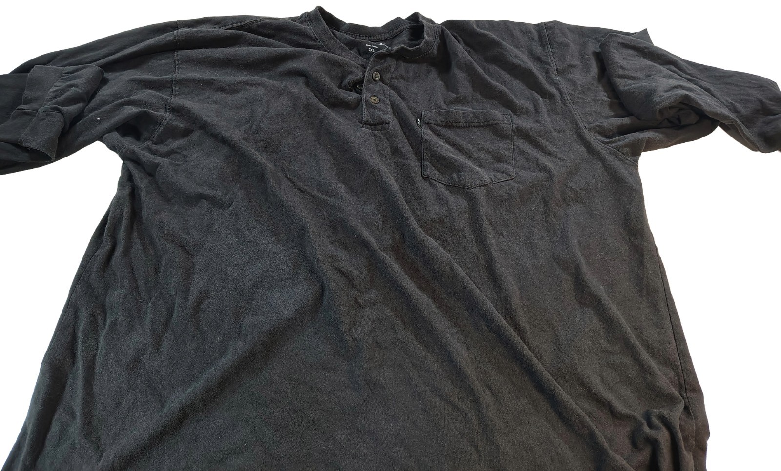 Men's Black XXL Long Sleeve Keys Quarter Button-Up Heavy Cotton Plain Shirt