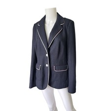 Banana Republic Classic Navy Blue Blazer Italian Yarn Wool Blend Womens Size 10