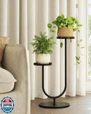 Bamworld Upgraded Metal Plant Stand Outdoor Tall Corner Plant Shelf for 2 Pot