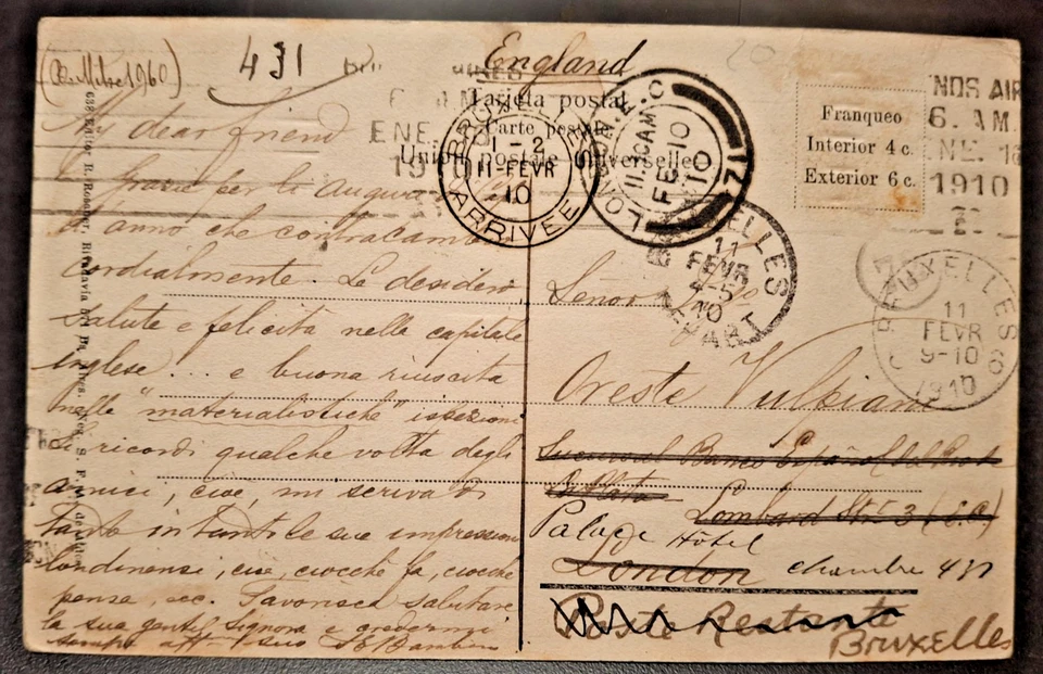 Historia Postal Argentina Postal País Personalizado Pelando la Pava a Bélgica 1910 Foto 2 de 2