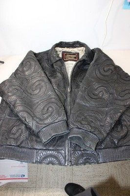 Size 2xl Antonio Giovanni Leather Black Jacket Rare Retro Designer ZipLine