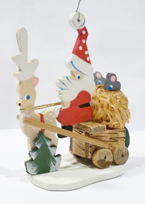 Emgee Hawaii Hayride Santa Claus Reindeer Mice Cart Wagon Wooden Wood Ornament