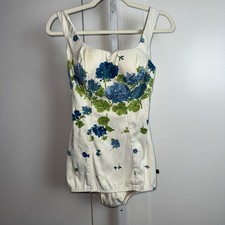 Vintage 1960s Jantzen Silk Floral One Piece Swimsuit Hydrangea Print
