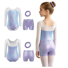 Girls Dance Set Princess Style Gymnastics Outfit Rhinestone Snowflake Leotard