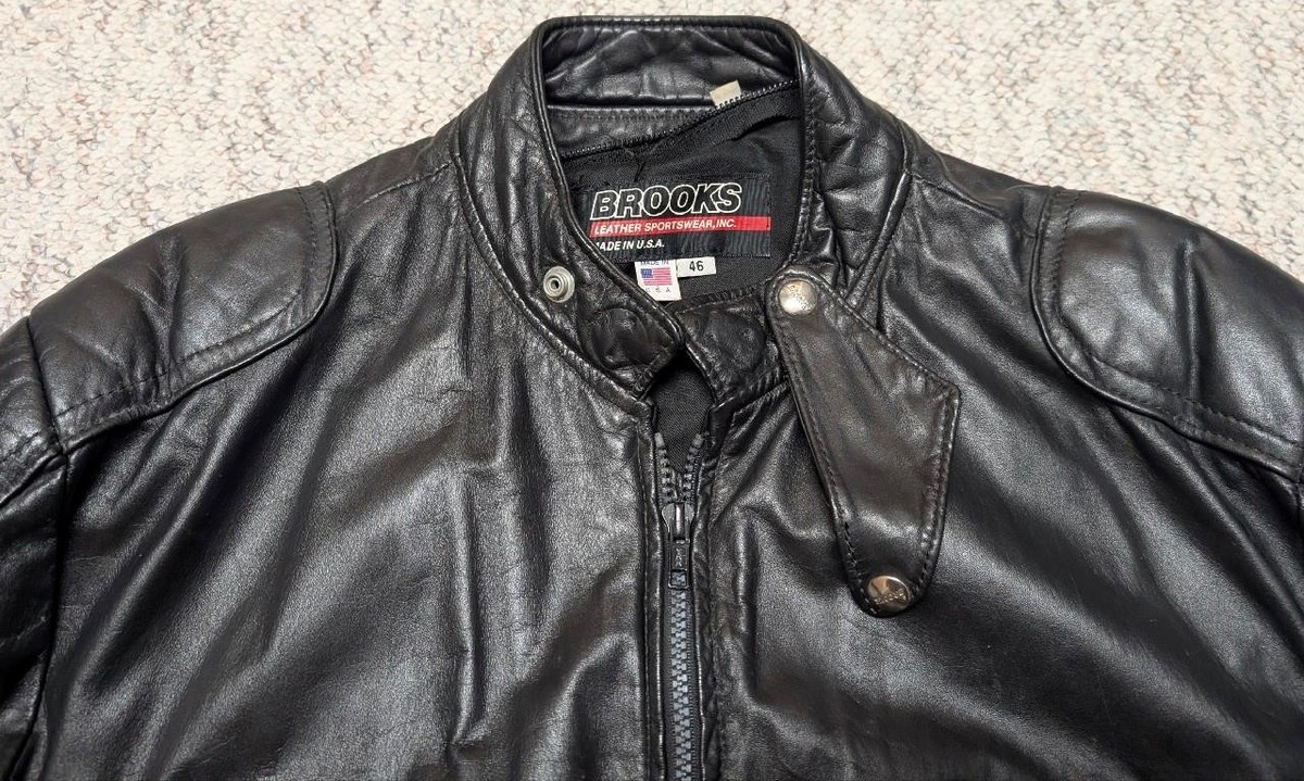 1980s-90s vintage USA made BROOKS motorcycle jacket 46 black