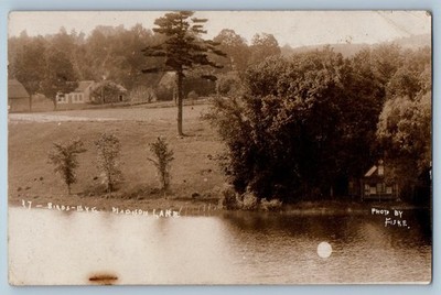1911 Bird's Eye Lake Scene Madison New York NY RPPC Photo Antique Postcard