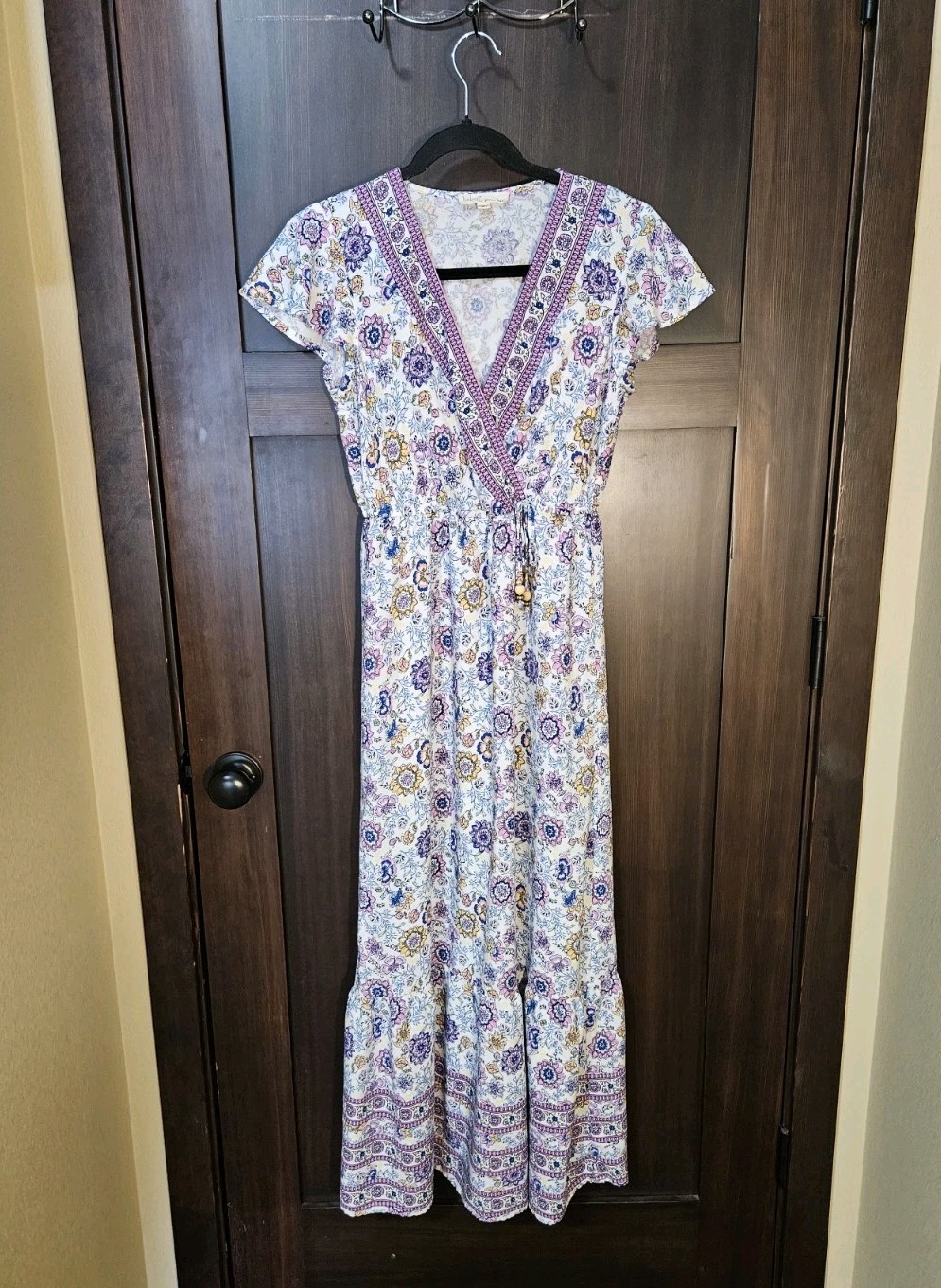 EUC Women's Boho Peasant Floral Maxi Long Sun Dress Size Small S