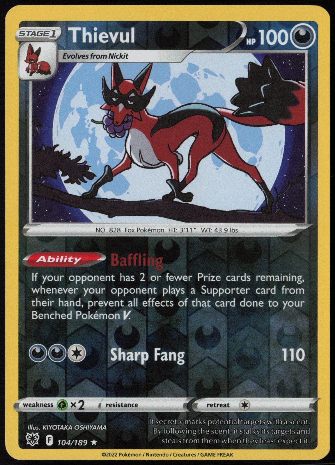 Thievul 104/189 SWSH10: Astral Radiance Rare Reverse Holofoil EN Pokemon NM