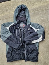 Spyder Ski Jacket Youth 18 Black Gray Hooded Winter Coat Insulated Snowboarding