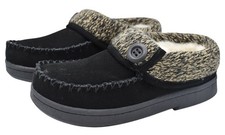 Clarks Womens Size 8 Moccasin Black Leather Faux Fur Lined Comfort Slipper Shoes