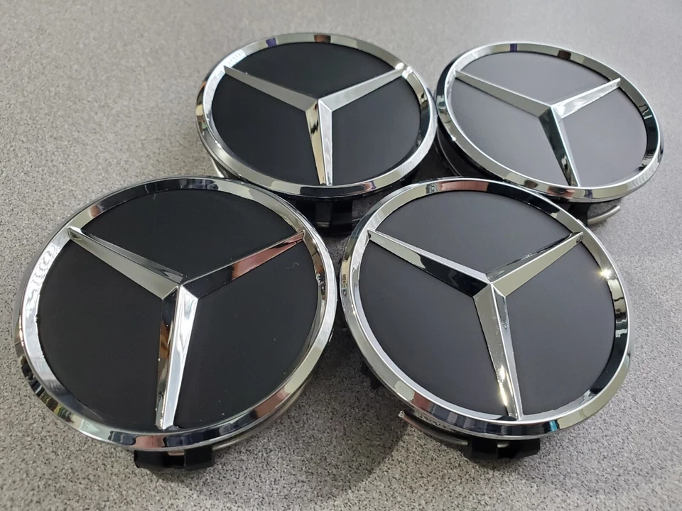 4 X 75mm 2.95in Black Wheel Center Caps Fits For Mercedes Benz Most Models NEW Foto 2 de 4