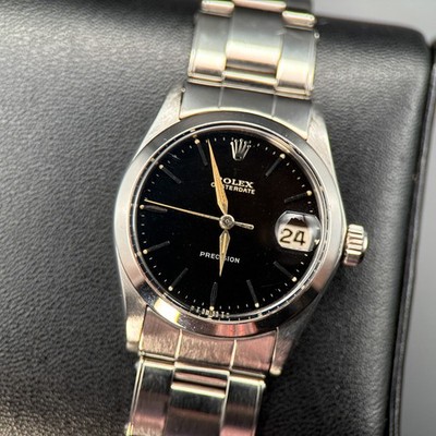 Vintage Rolex OysterDate 6466 Black Dial Oyster Rivet Bracelet Manual 30mm 1967
