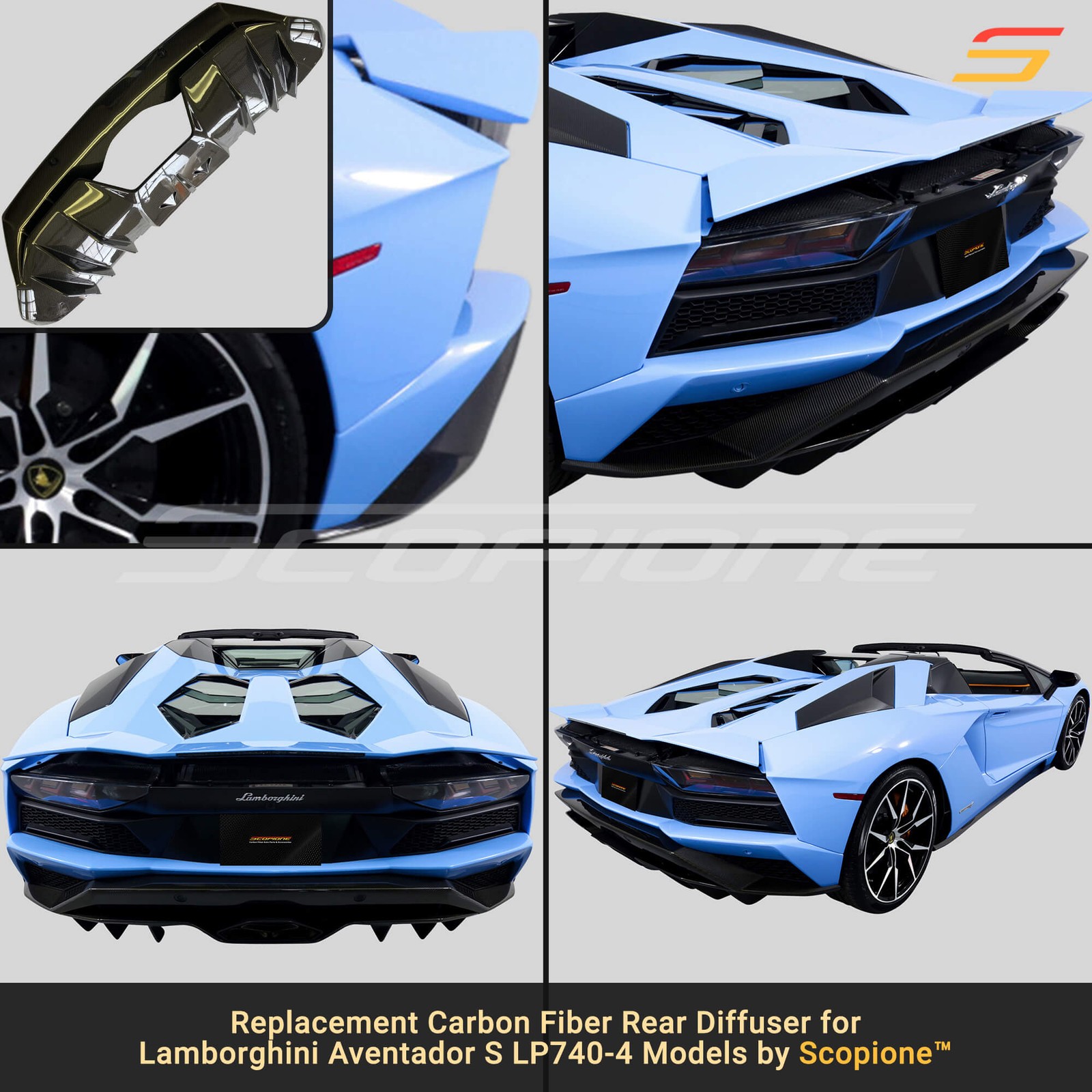 Scopione Carbon Fiber Bumper Diffuser for Lamborghini 18-21 Aventador S LP740-4