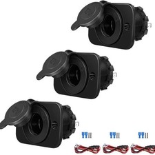 3-Pack Cigarette Lighter Socket, 12V Power Outlet Receptacle for Car Marine Moto