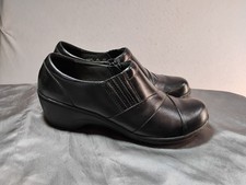 Clarks Channing Essa Slip On Loafers 8M Black Leather Side Zip Round Toe Casual