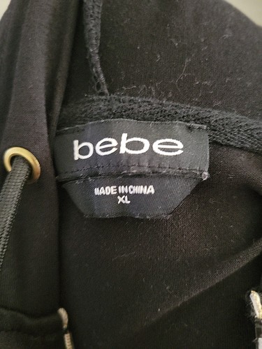 Giacca nera con zip BEBE XL oro logo braccio streetwear Y2K designer con cappuccio vintage - Foto 6 di 7