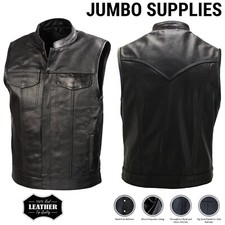 Mens Motorcycle Leather Waistcoat Full Grain Biker style 100% Real Leather Vest 