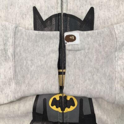 BAPE × DC Comics Batman full zip hoodie Light Gray A Bathing