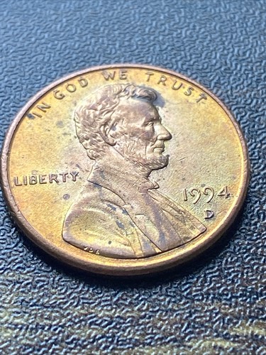1994 D Lincoln Cent Penny Actual Coin Stunning Breathtaking Gold Tone! TK4678* - Picture 2 of 6