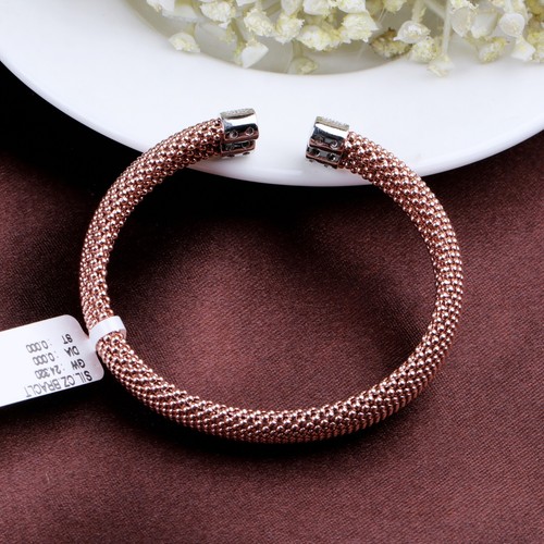 14k Rosa Placcato Oro Antico Zircone Cubico Aperto Polsino Braccialetto Gioielli - Foto 7 di 7