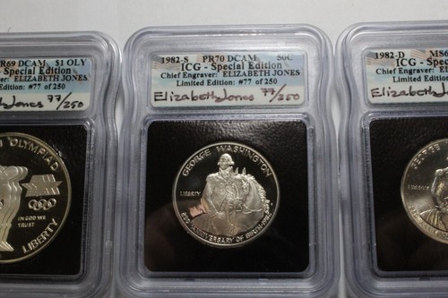 1982 D/S Washington Half Elizabeth Jones 1983 S Olympic Special Edition ICG PF69 - Picture 4 of 7