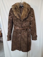 Giacca Gallery Faux Fur Lined Brown Tapestry Coat Jacquard Pattern Beauty Size M