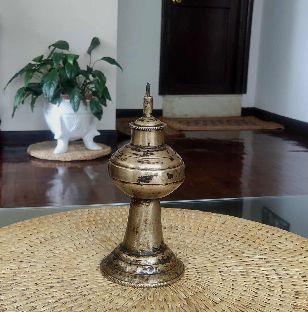 Antique Himalayan Tuki Kerosene Oil lamp from Nepal Collective Art