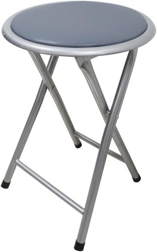 Folding Round Stool Thick Soft Padded Seat Metal Leg Frame Portable Space Saving - Picture 23 of 37