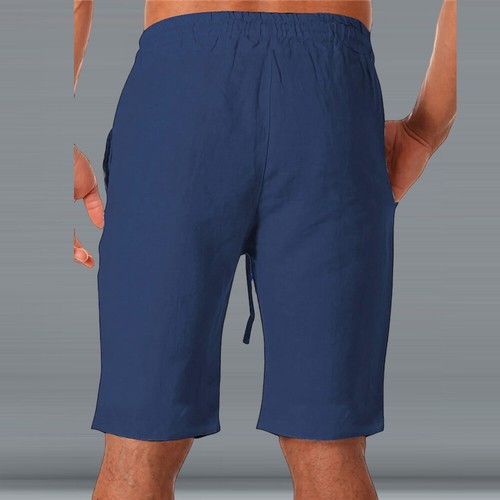 Mens Elasticated Cotton Linen Drawstring Cargo Shorts Beach Casual Half Pants - Picture 11 of 26