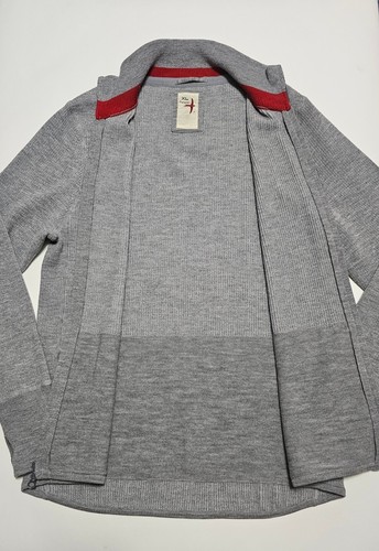Huckberry Relwen Mens Gray XLMerino Wool Full Zip Track Heavy Knit Sweater - Picture 14 of 24