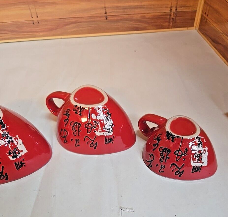 "Simple Dining" Four Piece Ceramic Measuring Cups; Red