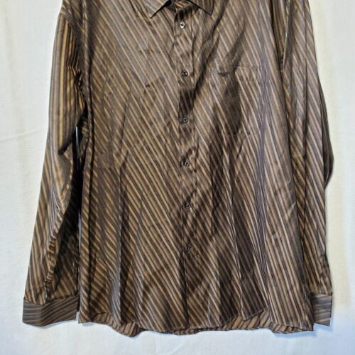 Vintage Giorgio Armani Lecollezioni Men's Shirt Sz 18.5/36-37 Brown Stripe Italy - Picture 2 of 12