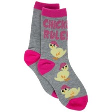 Girls Easter Crew Socks Chicks Rule size 5 - 9 gray and Pink easter basket