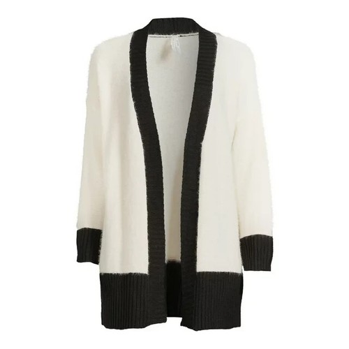 Dreamers by Debut Open Front Cardigan Sweater Womens M White/Black 100% Viscose - 第 3/5 張圖片