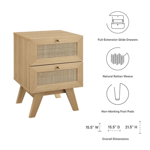Modway Soma 2-Drawer Accent Table Nightstand in Oak - Picture 6 of 7