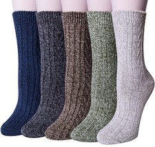 5 Pairs Womens Wool Socks Winter Warm Socks Thick Knit Cabin Crew Cozy Boot S...