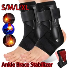 Black Ankle Brace Support Compression Stabilizer Pain Relief Foot Lace Wrap DM