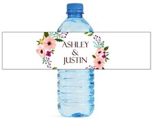 100 Floral Wreath Wedding anniversary Engagement party Water Bottle Labels 8"x2
