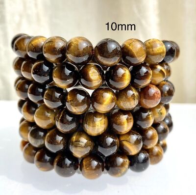 Wholesale 6 Pcs Natural Tiger Eye 10mm 7.5  Crystal Healing Stretch Bracelet